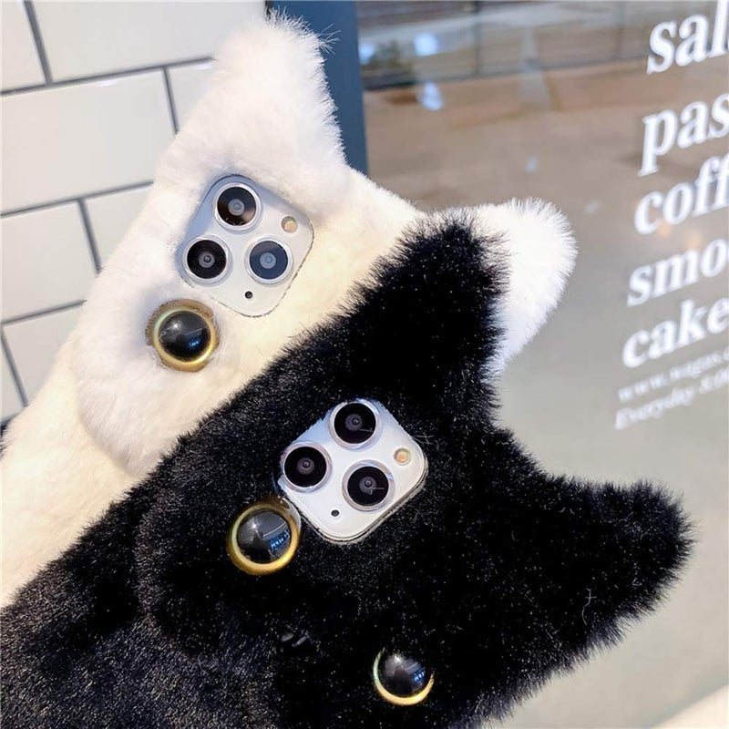 SGVAHY Furry Case for iPhone 11 Pro Max Cute Cat Black Fur Fluffy Soft Warm Plush Fuzzy with Bling Glitter Protective Case for Women Girls - Image 2